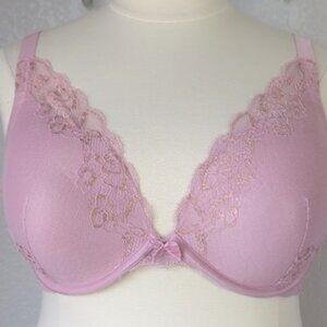 Ambrielle Bra 40DDD  Pink Lilac Plunge Push Up Lightly Lined Underwire
